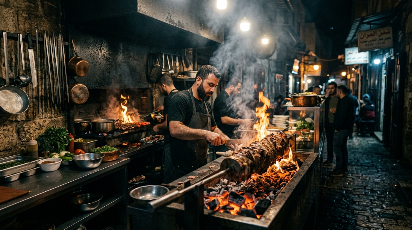 Kebab servido con ingredientes frescos